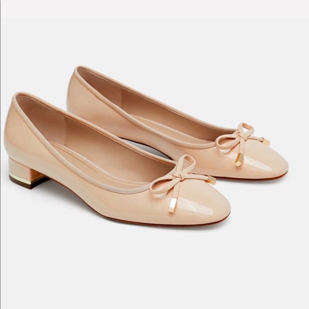 Zara Nude blush patent ballerina shoe with heel